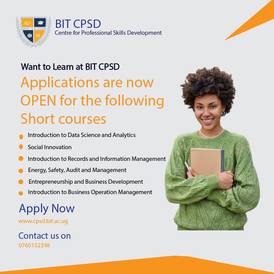 bit_cpsd's tweet photo. Applications to ALL our short courses programs are currently OPEN!

Get started today at cpsd@bit.ac.ug https://t.co/Vjpk8UWfeG