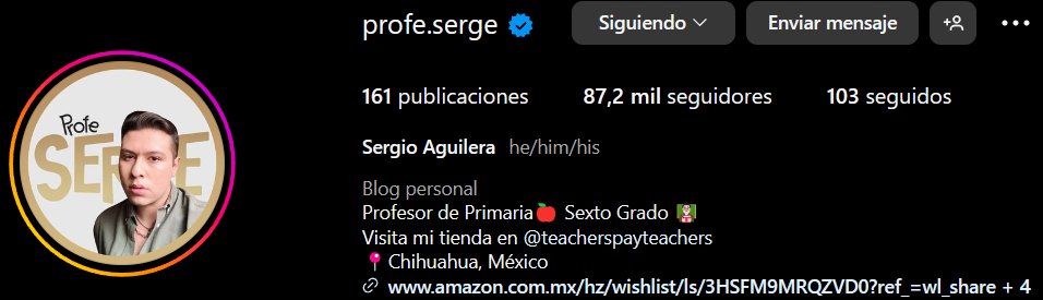 Paso a recomendar una cuenta en Instagram que me inspira mucho, el trabajo docente del Profe Sergio logra traspasar los métodos convencionales utilizando la gamificación dentro y fuera del aula. Todo esto nos lo comparte por medio de sus redes sociales. #Pedagogía20