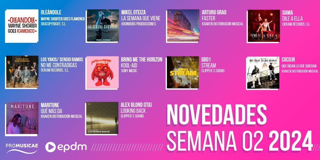portaldemusica's tweet photo. ¡Esta semana arrancamos las novedades musicales con: #Oleándole, @MikelOteizaofi, @arturograo2, @Dama_Abad, @Losyakisoficial, @bmthofficial, @gb01_official, #CocoJr, @marituneoficial y @alexblondita! ¡Escúchalos en 👉🏻 https://t.co/bYyfE5OzY6 y comparte tu favorito! 🎶🎶 https://t.co/9riPKwAets