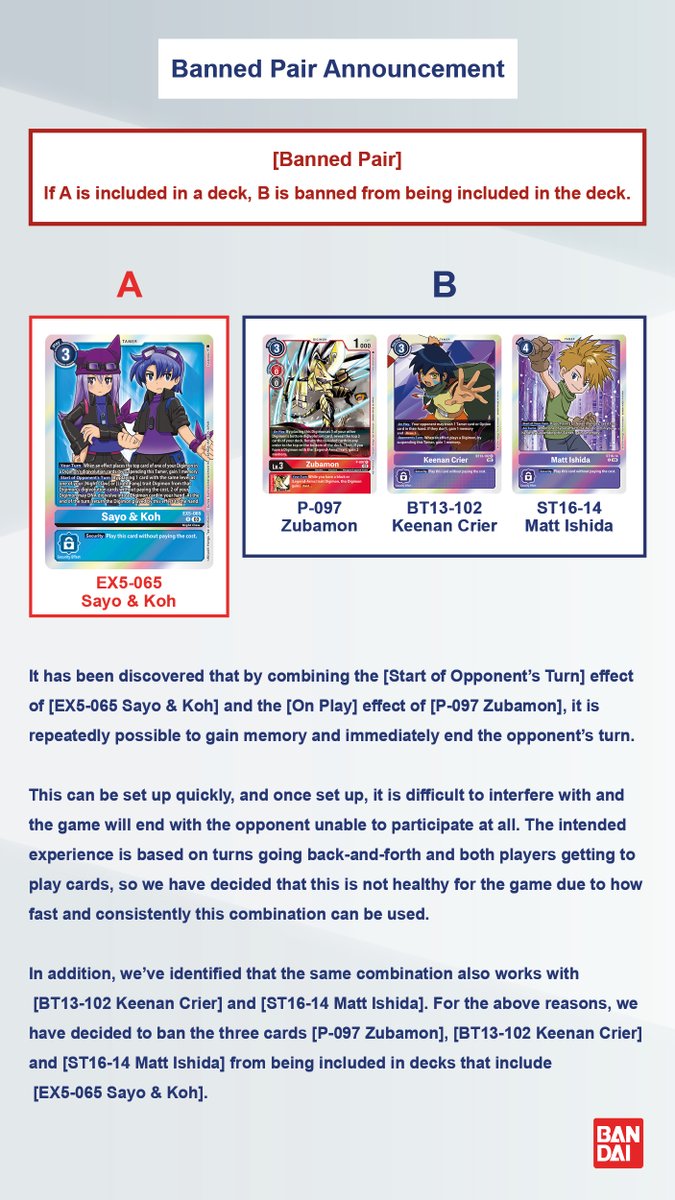 Banned Pair Announcement] Banned Pair: If Component Card A is included in a  deck, Component Card B is banned from being included in the deck. Effective  on January 19, 2024. Follow us
