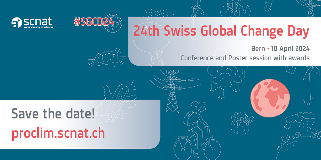 #SaveTheDate: Exactly 3 months to go – The 24th Swiss Global Change Day #SGCD24 will take place on 10 April 2024 in Bern. Stay tuned!
🌐proclim.ch/id/EdMcf

@scnatCH @academies_ch @youngacademy_ch @GeosciencesCH @SRInitiative_CH @biodiversityCH @tdnetCH @ScienceEtCite