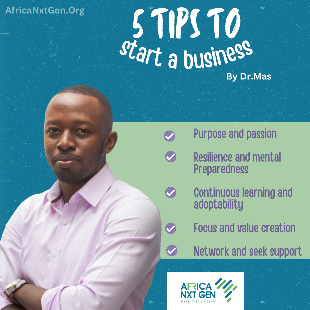 <a href="/MasabaYunus/">Dr. Mas Yunus</a> shares 5 tips on when starting up a business. 

☆ Purpose &amp; passion.
☆ Resilience.
☆ Continous learning.
☆ Focus.
☆ Networking.

#AfricaNxtGen | #EconomicFellowship