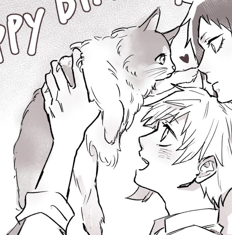 フォロワさんが、あの、うちの猫、描いてくれました……😭😭😭敦くんに抱えられて芥の鼻ツンってしちゃうラブリーてんちゃん… 
