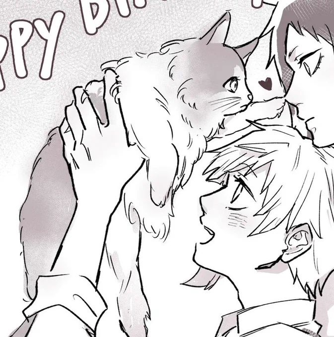 フォロワさんが、あの、うちの猫、描いてくれました……😭😭😭敦くんに抱えられて芥の鼻ツンってしちゃうラブリーてんちゃん… 