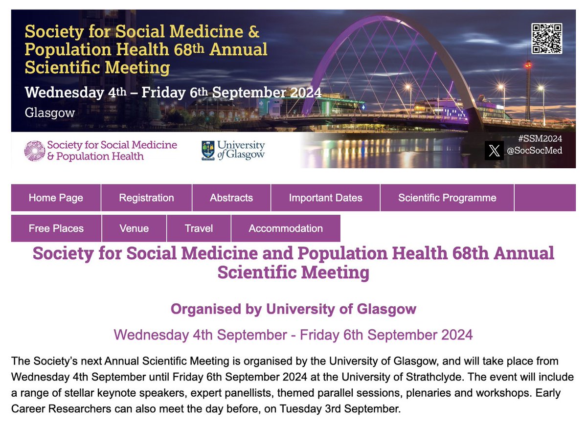 📢Abstract submission now open for SSM ASM 2024 in Glasgow, 4-6 September🎉 Deadline: 23:59 (GMT) 26 February 2024 Submit here: hg3.co.uk/ssm/ Full conference details: bit.ly/3ROGo1T Free places to attend available, application details in the above #SSM2024