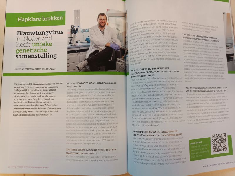 For the Dutch journal 'Tijdschrift voor diergeneeskunde', I was interviewed in the section Hapklare brokken where I explained in five questions our recent paper about BTV-3 in the Netherlands. Thanks to Aliëtte Jonkers for the nice interview and article! #bluetongue #blauwtong