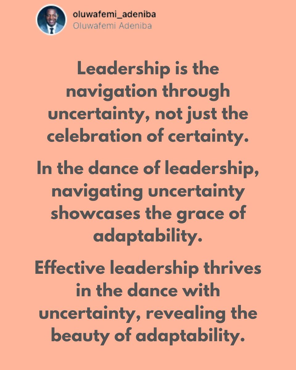 kosiberu's tweet photo. Ready for the #leadership dance?

#effectiveleadership thrives in the dance with uncertainty, unveiling the beauty of adaptability. https://t.co/9yJga1itBp
