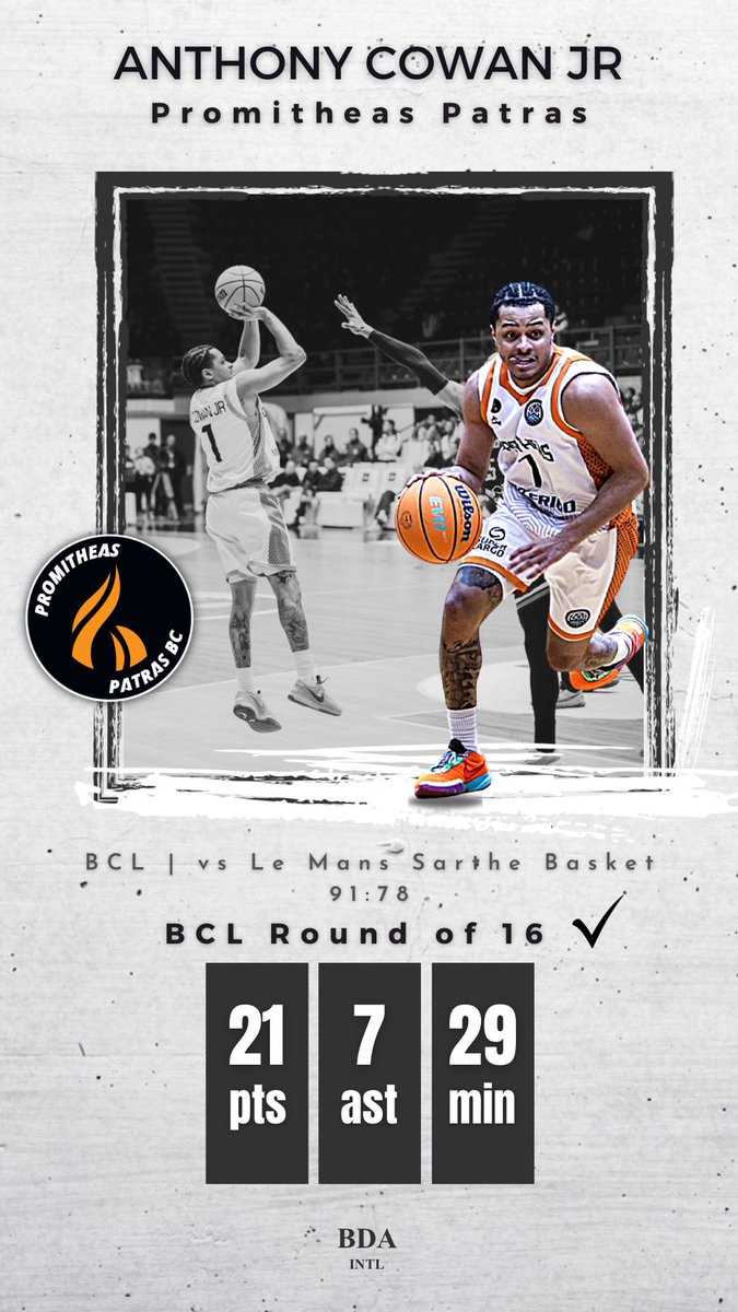 Anthony Cowan made it to the BCL Round of 16 in style vs Le Mans with 21p+7as (4/7 3s). Congratulations!