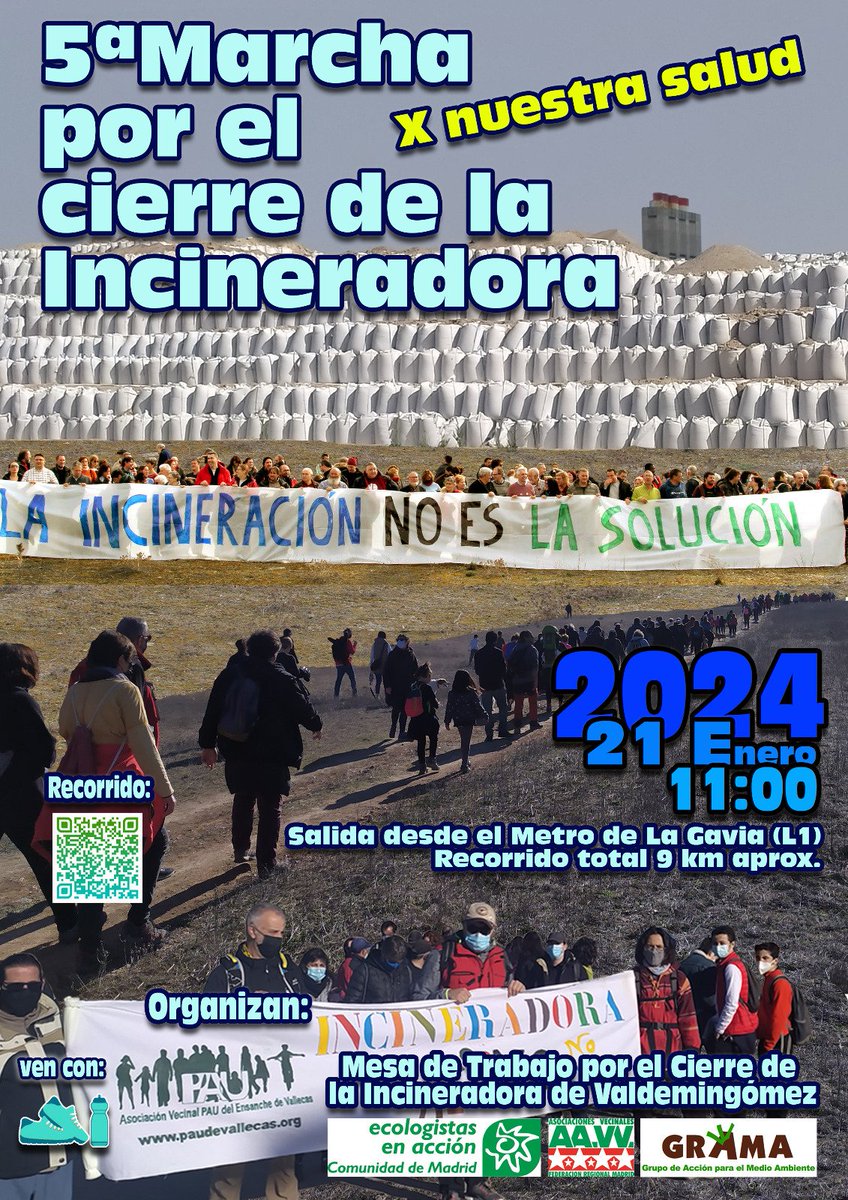 avpaudevallecas's tweet photo. Queremos vivir en un barrio sin la amenaza de desarrollar una enfermedad grave por las emisiones de la #Incineradora de #Valdemingómez pero el Ayto. quiere seguir usándola hasta 2035. Por nuestra salud: 5a Marcha X el cierre de la Incineradora
🗓️21 Enero
⏱️11:00h
#IncineradoraNo https://t.co/knMKNERBHi