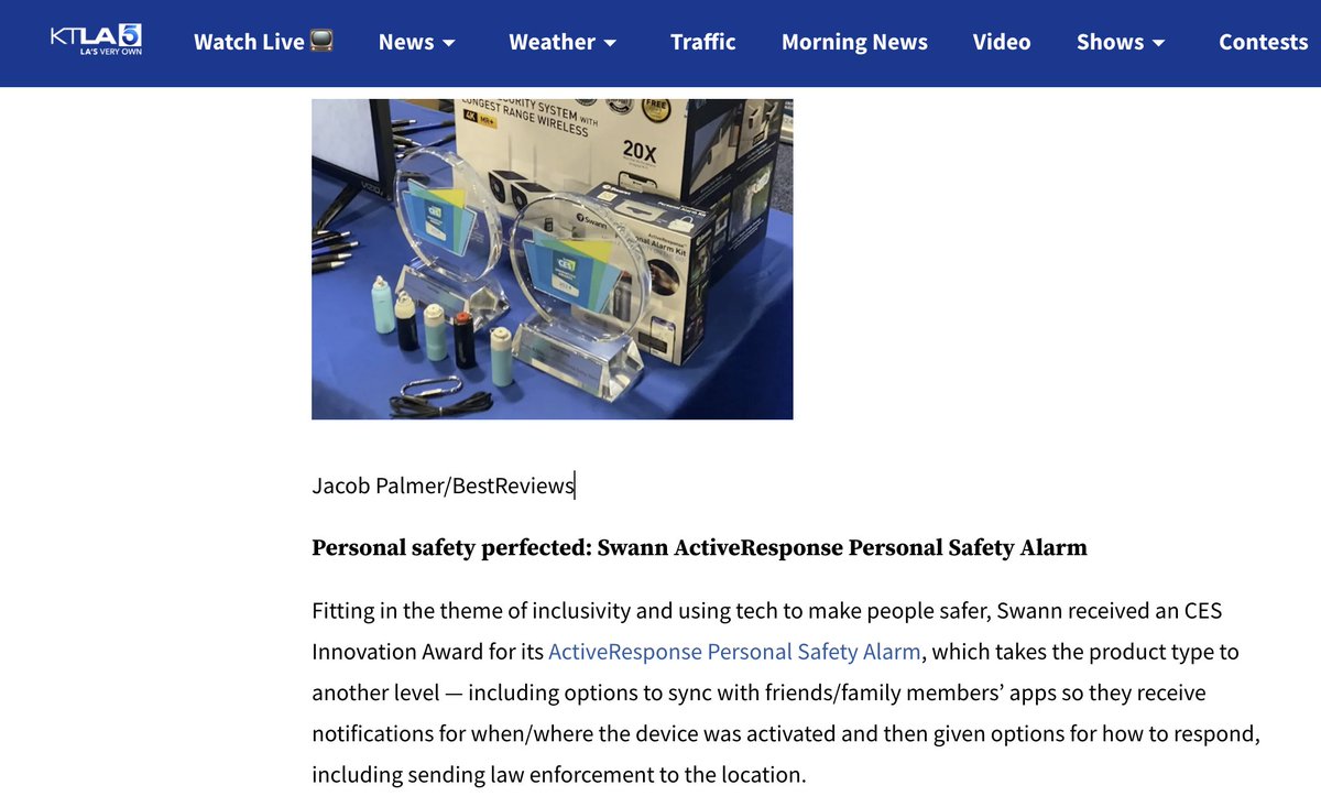 PplaSocial's tweet photo. .@KTLA included @swannsecurity's #ActiveResponse personal alarm in their @CES 2024 picks! #SecurityYouCanTrust #Security #SmartHome #CES  
https://t.co/ANmXgGZHEG https://t.co/Kg1yNoxL6K