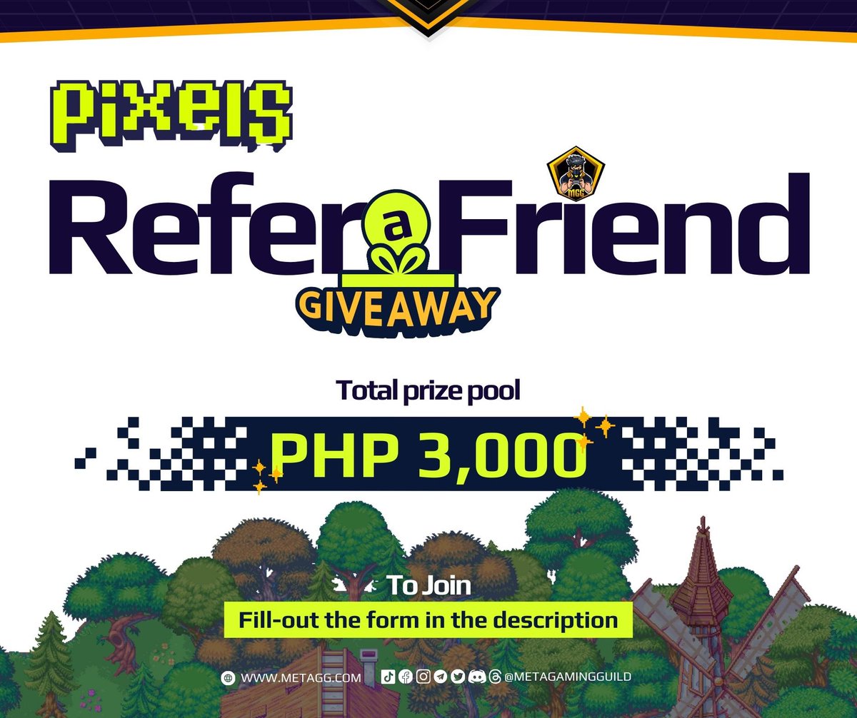 MetaGamingGuild's tweet photo. ๐ฃ๏ธ MGG Refer-a-Friend Giveaway
Have a friend, coworker, or family member who plays @pixels_online? Invite them to join MetaGaming Guild watchlist: https://t.co/TUQnfOTZzs
๐ฉ To join, fill out this form: https://t.co/1MxdqihTvz
#giveaway #giveawayalert #airdrop #Pixels https://t.co/kWL9kJc0BQ
