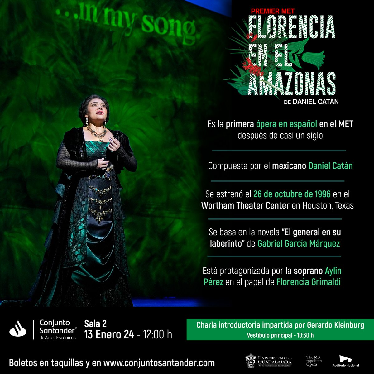 Robotania's tweet photo. Te invito a la transmisión de FLORENCIA EN EL AMAZONAS desde el MET de Nueva York. Una ópera en español, basada en textos de Gabriel García Márquez. 13 de enero 12:00 hrs. en @ConjSantander 
Participa por tu boleto doble:
Dale❤️y compartir.
Comenta que quieres ir #VoyConRobotania https://t.co/nHPFQBc79c