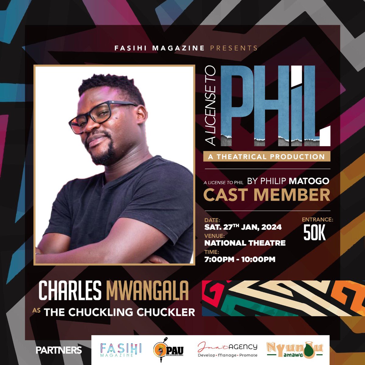 I will be starring in the Fasihi poetry theatre production on 27th Jan at the National Theatre titled #ALicenseToPhil'
Book your slot today at ugx.50,000/= only
Contact: +256 751 307295.
See you soon!
#FasihiMag
