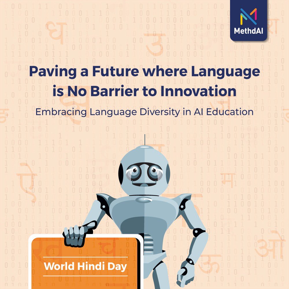 TheMethdAI's tweet photo. Our commitment lies in bridging language barriers, offering comprehensive AI education in Hindi and English, ensuring inclusivity and accessibility for all learners. 

Here’s to embracing language diversity in AI Education with MethdAI App: https://t.co/cKcaoWxgcn

Happy World Hindi Day

#worldhindiday #aiinhindi #ailearning #aiforstudents #languagediversity
#aiforall #empoweringai #bridgingbarriers #learning #innovation