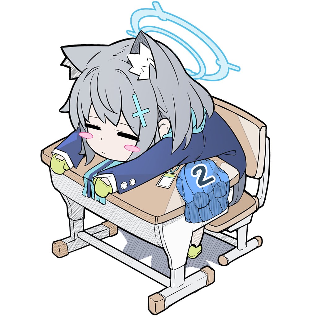 shiroko (blue archive) 1girl animal ears halo solo blush stickers green gloves grey hair  illustration images