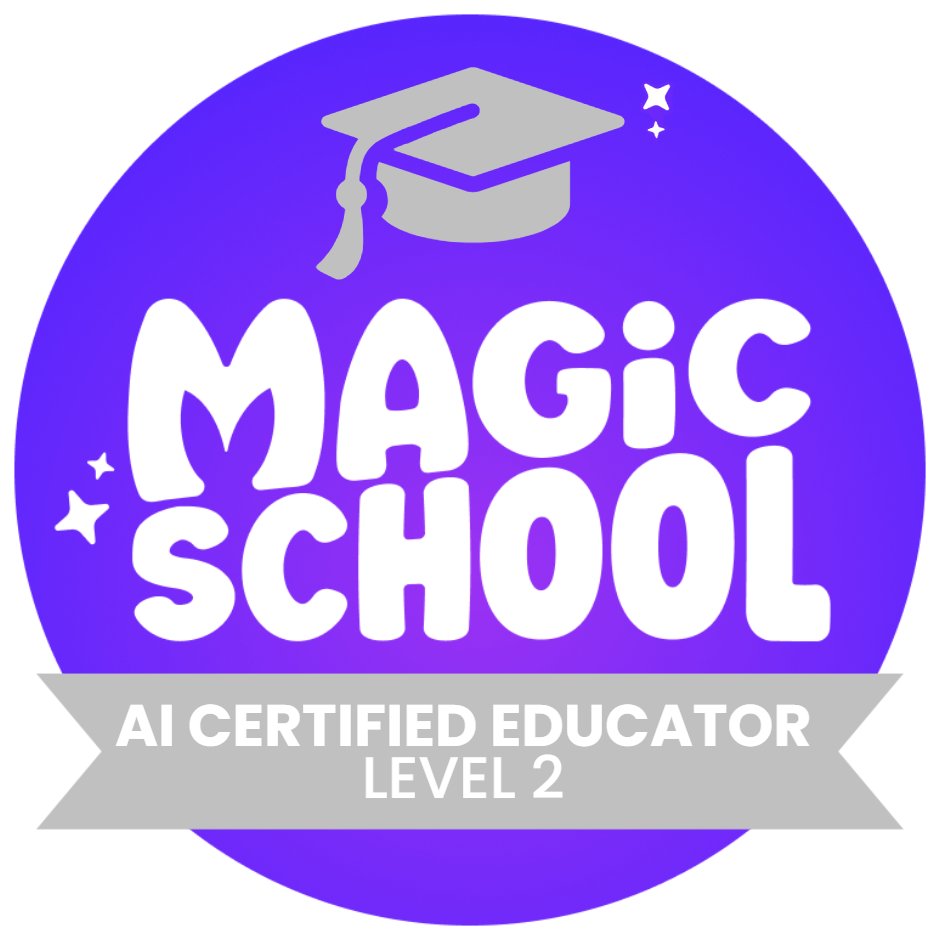 HSAlgebraTeach's tweet photo. I'm excited to announce that I have completed the MagicSchool AI Certification Course (Level 2). https://t.co/8gr1YfjBgA