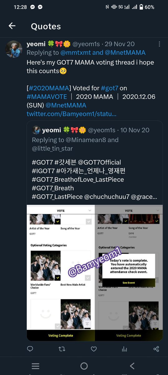 yeom1s's tweet photo. @SsoKimSsoKwak lapag ko mga voting and streaming proofs ko nalang as a proof of being an ahgase hehe thank you for this sana mapili <3 https://t.co/8GCTOWy1QD