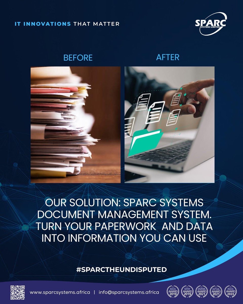 sparcsys's tweet image. No more excess paperwork !
Discover the latest capabilities and innovations for managing your enterprise data with the SPARC Document Management System .
Email info@sparcsystems.africa to get started
#sparctheundisputed
#DocumentManagementSystem