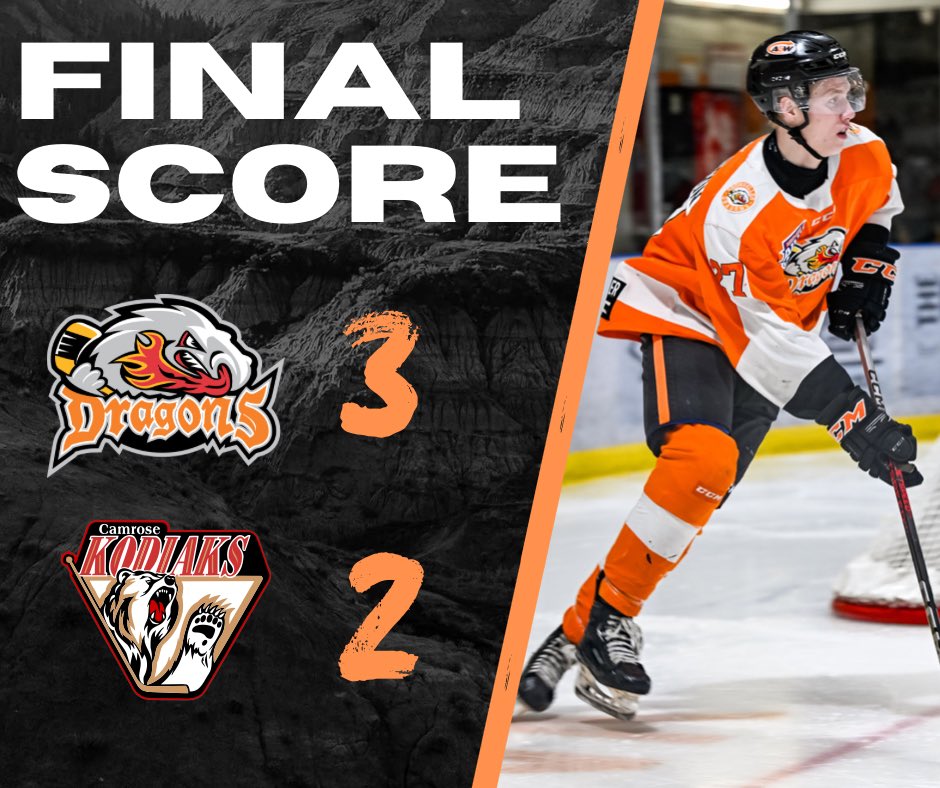 DRAGONS WIN! 

Connor Poffenroth scores the shootout winner and Holden Cardinal gets his first as a Dragon as we top the Kodiaks by a score of 3-2!

#AJHL #Dragons