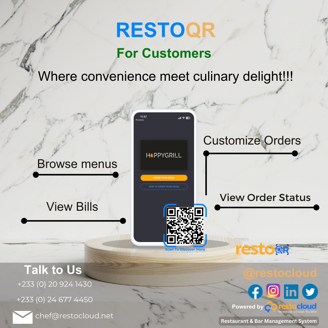 resto_cloud's tweet photo. For Customers
#ContactlessOrdering #CustomizableOrders #EnhancedCustomerExperience #RealTimeAnalytics #DigitalDining
#customerservic https://t.co/ABeGaqB93e