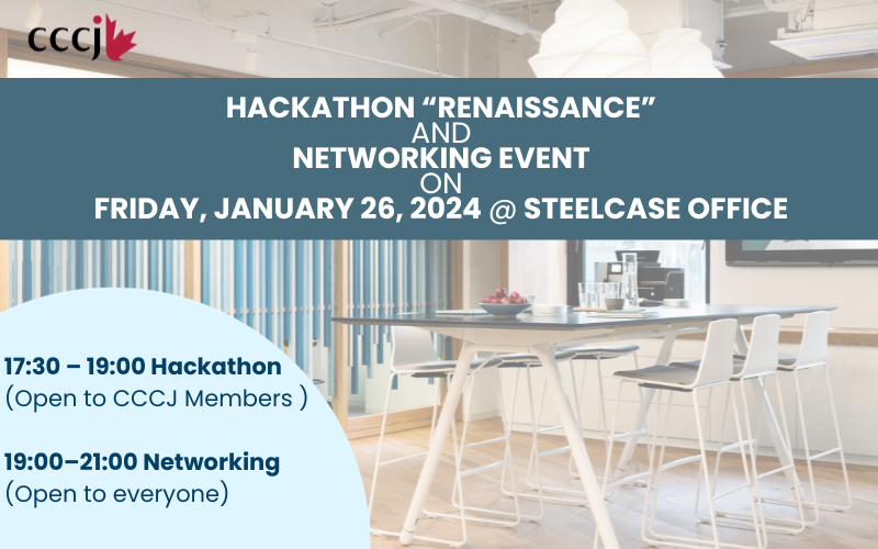 cccjapon's tweet photo. ⏰ Only 9 days left to reserve your seat at #CCCJ's #hackathon "renaissance" and #networking event.  Exchange business ideas and network with innovative individuals 🤝 Relax on #Steelcase chairs while you're at it, too!

Register now: https://t.co/RGMUwK3rtU https://t.co/ZtxtfUMwHf