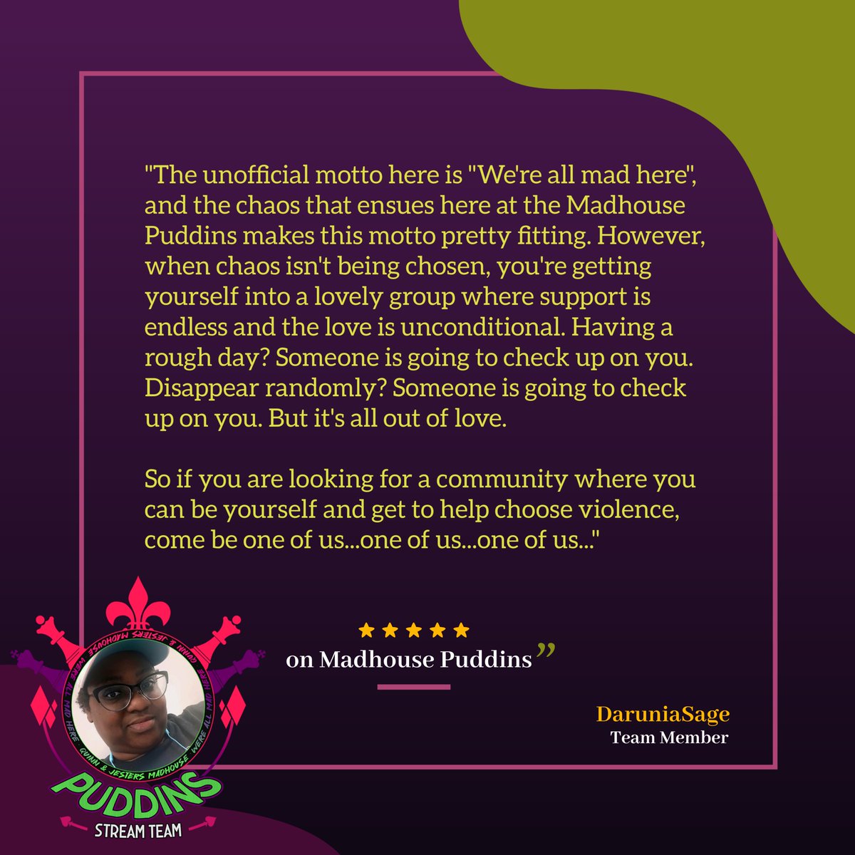 MadhousePuddins's tweet photo. Don't let us tell you why you should consider joining our ranks; let our members tell you!

APPLICATIONS CLOSE
Friday, January 12, 2024, 11:59 PM PST

We're a stream team that values our relationships first over our stats. We love to support other streamers regardless of where they are in their journey, and we'd love to support you!

🔗 https://t.co/F9nfpjqDd9
.
.
#supportsmallstreamers #streamteams #openapps #joinus #applynow #twitchtv #twitchstreameres #streamers #twitchaffiliate #twitch #SmallStreamersConnect #smallstreamers #SmallStreamersCommunity