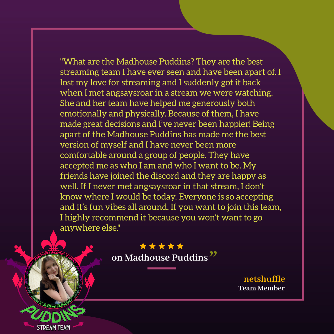 MadhousePuddins's tweet photo. Don't let us tell you why you should consider joining our ranks; let our members tell you!

APPLICATIONS CLOSE
Friday, January 12, 2024, 11:59 PM PST

We're a stream team that values our relationships first over our stats. We love to support other streamers regardless of where they are in their journey, and we'd love to support you!

🔗 https://t.co/F9nfpjqDd9
.
.
#supportsmallstreamers #streamteams #openapps #joinus #applynow #twitchtv #twitchstreameres #streamers #twitchaffiliate #twitch #SmallStreamersConnect #smallstreamers #SmallStreamersCommunity