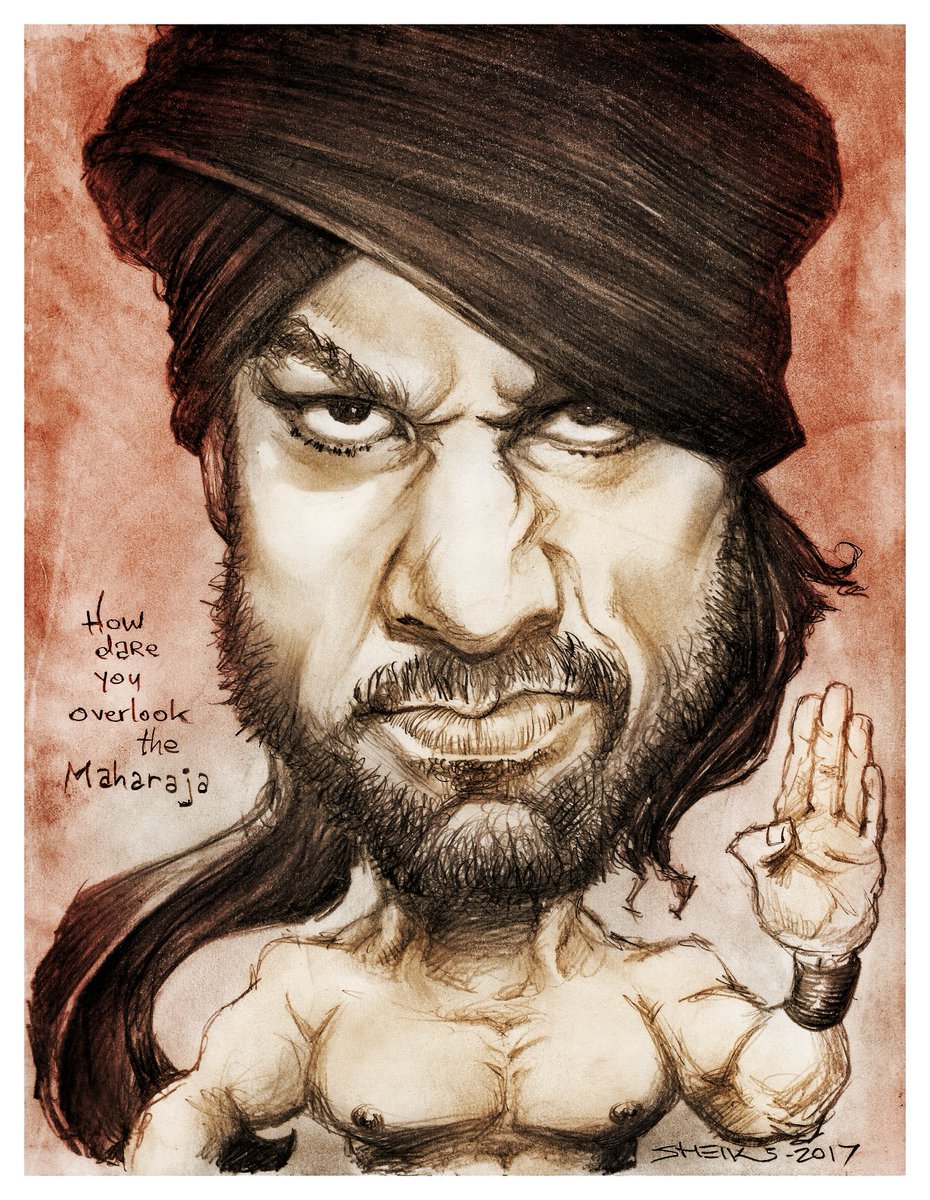 PartsUnknownPro's tweet photo. Jinder Mahal caricature (2017). Always been a fan. Beat Rollins, brother, please. #JinderMahal #Jinder #JinderMania #Donthinderjinder @JinderMahal #Maharaja #WWERaw #WWE #india https://t.co/ZfraVEW1uE