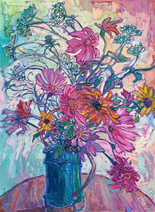 ErinHansonArt's tweet photo. Garden Blooms II
Original Oil Painting 
by Erin Hanson, 2023

A tin can of garden blooms brightens the room with the summer color. Zinnias, cosmos, sunflowers, and parsley flowers dance in a rhythm of color.
https://t.co/C3Fh5A00rD

#openimpressionism #originalpainting #art https://t.co/zuhLQOzT5e