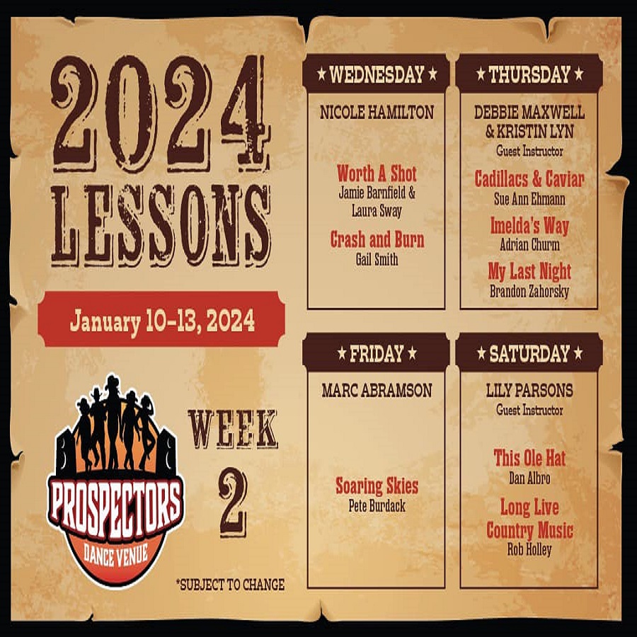 ProspectorsRest's tweet image. Enjoy our many dance events such as dance lessons, concerts, country line dancing and more for Jan 10 - 13!

FYI: We have a separate Facebook page for these events: bit.ly/ProspectorsDan…

Click on each graphic to enlarge of this weeks dance nights &amp;amp; lessons!
#Dance #CountryLine