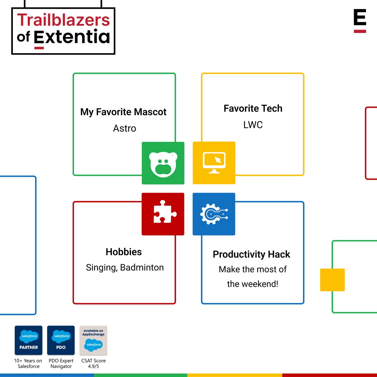 Extentia_Cloud's tweet photo. As an enthusiastic member of Extentia's #Salesforce Practice, I've been actively involved in various projects. #Extentia provides excellent exposure, ensuring that even while working remotely, I remain connected through engaging activities such as ##FridayReboot &amp; Fun Installed. https://t.co/pXeRI9rLXU