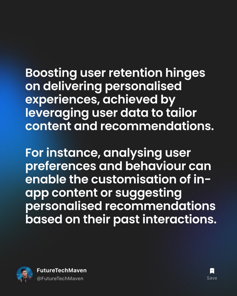 FutureTechMaven's tweet image. 🌈 Personalisation is the key to user hearts! Unearth the strategies that foster deep connections and keep users coming back for more. 💙🚀 #userretention #techsecrets #techtip #softwaredevelopment #learntocode #levelupdevelopment #developmentgoals #masterningdevelopment