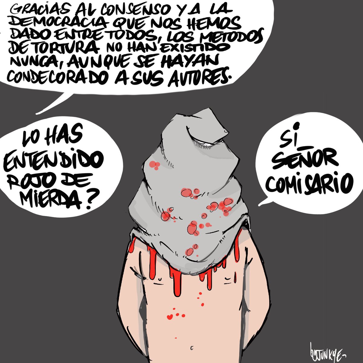 Dibuix dedicat a totes les victimes de tortures,en especial a les de via laietana 43 de Barcelona.  #tortures #ViaLaietana43