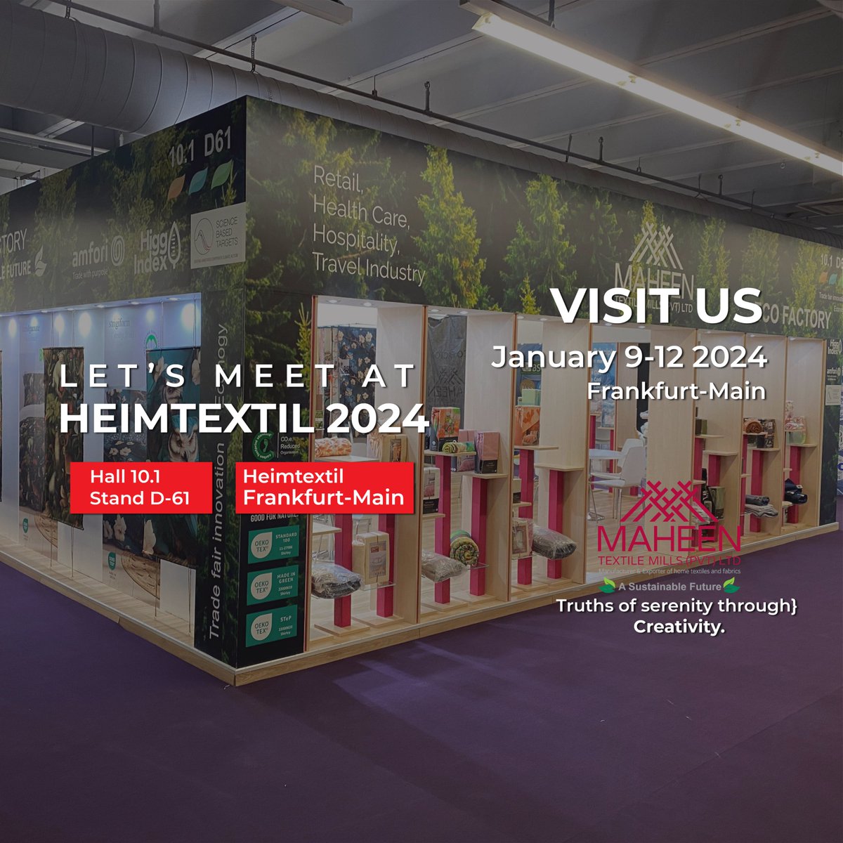 Maheentex's tweet photo. We're thrilled to invite you to an exclusive showcase of our latest home textile wonders at Heimtextil 2024.

Visit our stand to witness firsthand the fusion of elegance and functionality that will elevate your living spaces.

See you @Hall 10.1 Stand D-61

#germany #heimtextil https://t.co/OCqlBdLoJx