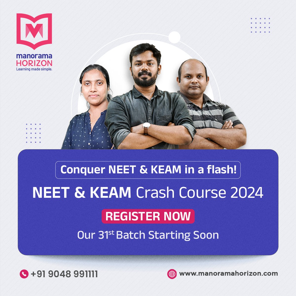💪 Conquer NEET &amp; KEAM in a flash! Join NEET &amp; KEAM Crash Course 2024!

🚨Limited seats available! 🚨 Register now and Crack NEET &amp; KEAM
To register visit: manoramahorizon.com/neet-and-keam/

Call us at +91 9048 991111 for more information.
#NEETexam #NEET #KEAM