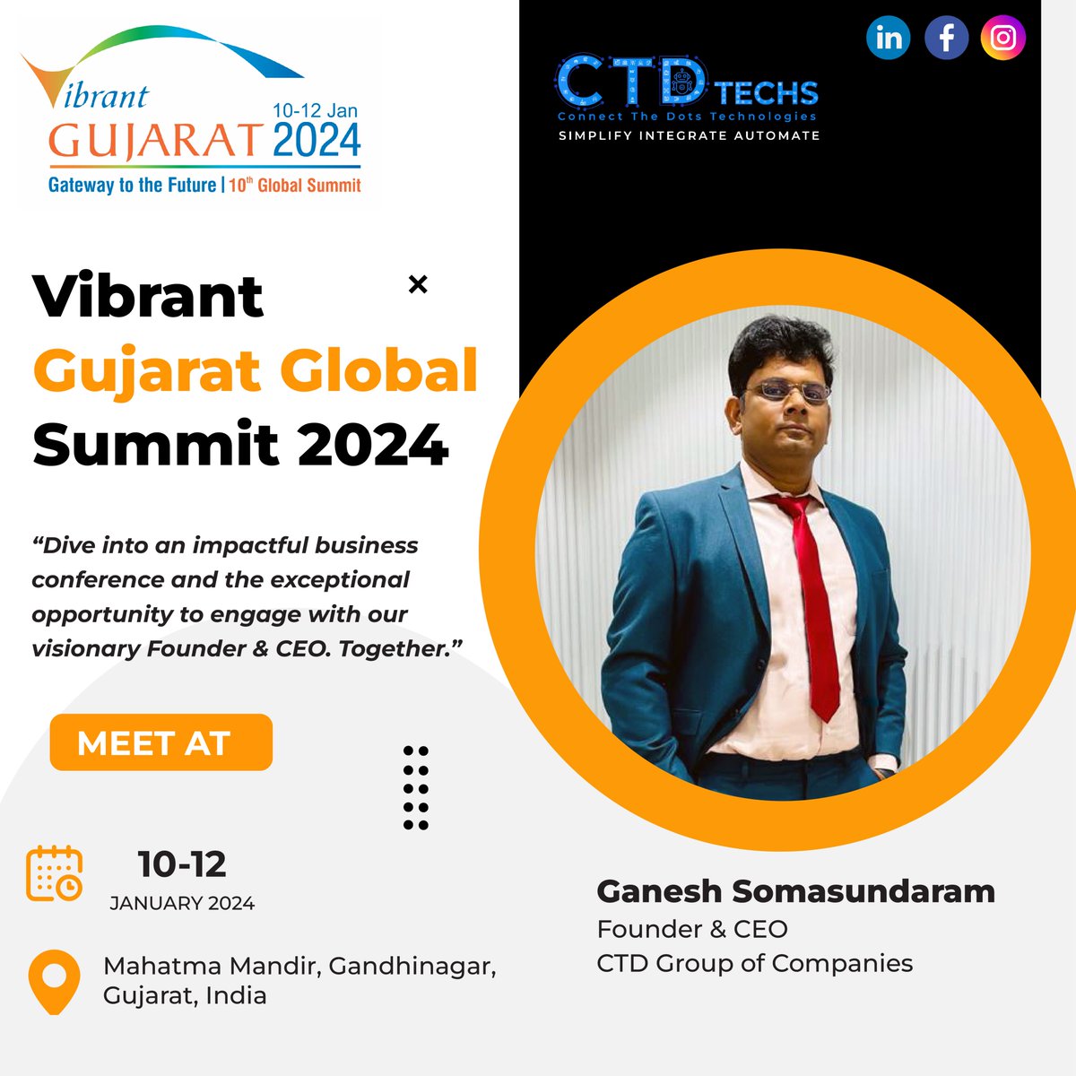 Explore limitless possibilities at Vibrant Gujarat Global Summit 2024! 🚀 Shape success with us and gain visionary insights.

#VGSS2024 #globalsummit #futureleadership #BusinessInnovation #LeadershipInsights #FutureExploration #successdefined #InnovationJourney #businesshorizons