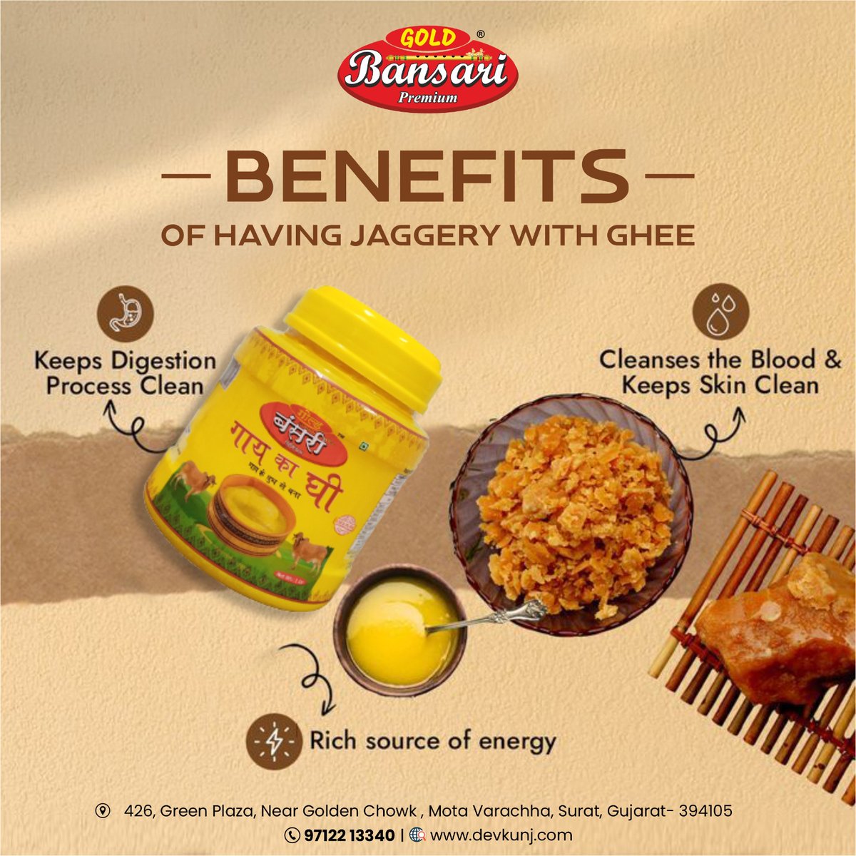 MilkDevkunj's tweet photo. Imagine a spoonful of pure nourishment, that's what you get with our Desi Cow Ghee and the added goodness of Jaggery. 
#BansariGhee #GoldBansariGhee #ghee #gheejaggery #jaggery #digestion #bloodcleanse #clearskin #energysource #gheegod #momentmarketing #explorepage https://t.co/XcK4edY8RK