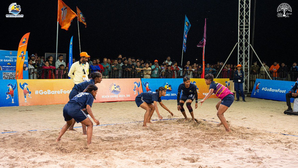 dnhddtourism's tweet photo. Day 5 at Beach Games 2024 brought intense competition in beach soccer, volleyball, and boxing. Excitement peaked with the grand inauguration of beach kabaddi, promising thrilling matches ahead! 🏖️⚽🏐🥊 #BeachGames2024 #SportsFever #diubeachgames2024 #gobarefoot https://t.co/KrpXw2axnS