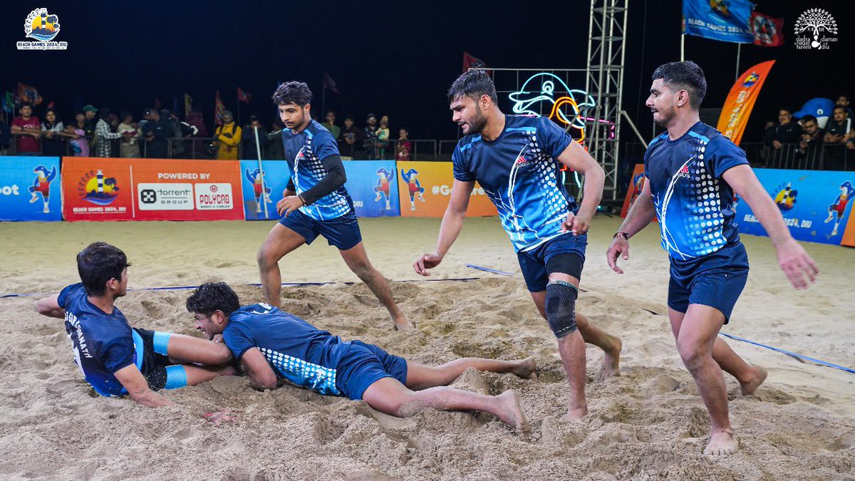 dnhddtourism's tweet photo. Day 5 at Beach Games 2024 brought intense competition in beach soccer, volleyball, and boxing. Excitement peaked with the grand inauguration of beach kabaddi, promising thrilling matches ahead! 🏖️⚽🏐🥊 #BeachGames2024 #SportsFever #diubeachgames2024 #gobarefoot https://t.co/KrpXw2axnS
