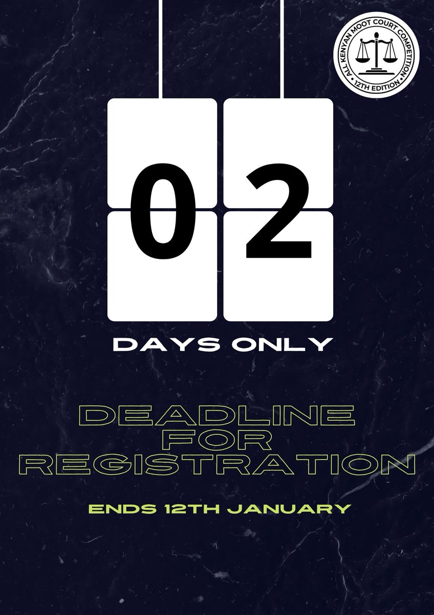 ⚖️ Only 2 days left! The deadline to sign up for AKMCC Moot Court Competition is approaching fast. Seize the opportunity to showcase your legal prowess. Visit our website for details and secure your spot . Don't miss out! ⏳ #AKMCC #MootCourt #SignUpNow