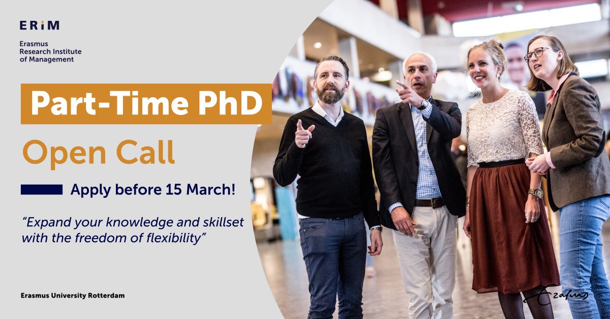 ERIMResearch's tweet photo. Get the best of both worlds: academic rigour and professional emphasis with the ERIM Part-Time PhD programme in Business and Management!
📣 Applications are now open! See our vacancies: https://t.co/Czciw5CzjQ
#erim #phdposition #ESE #RSM #erasmusuniversity #parttimephd https://t.co/BljuhhtoMC