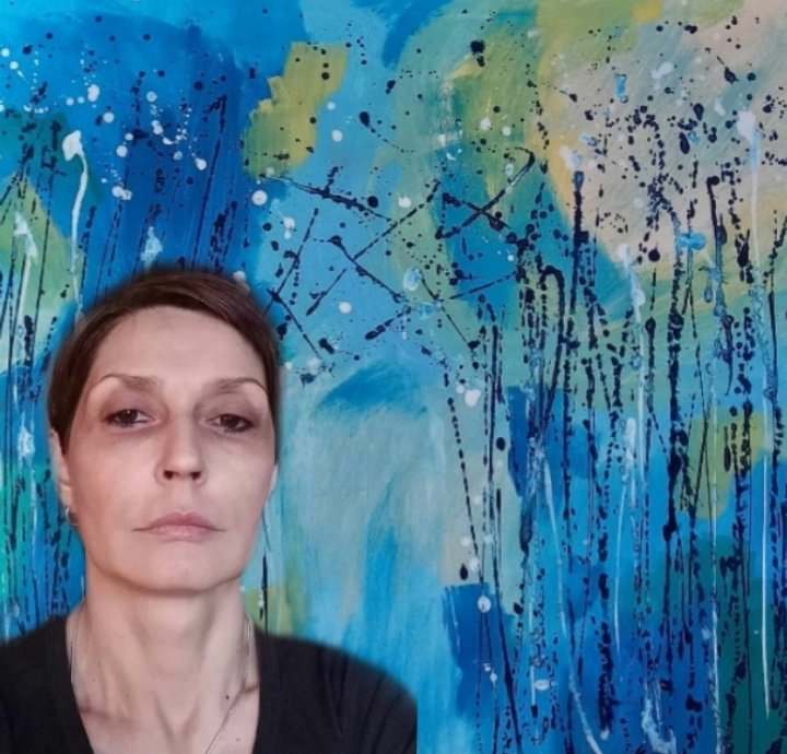 Me Branka Jovanovic and my abstract landscape painting acrilic colors on canvas dim 1m with 80cm