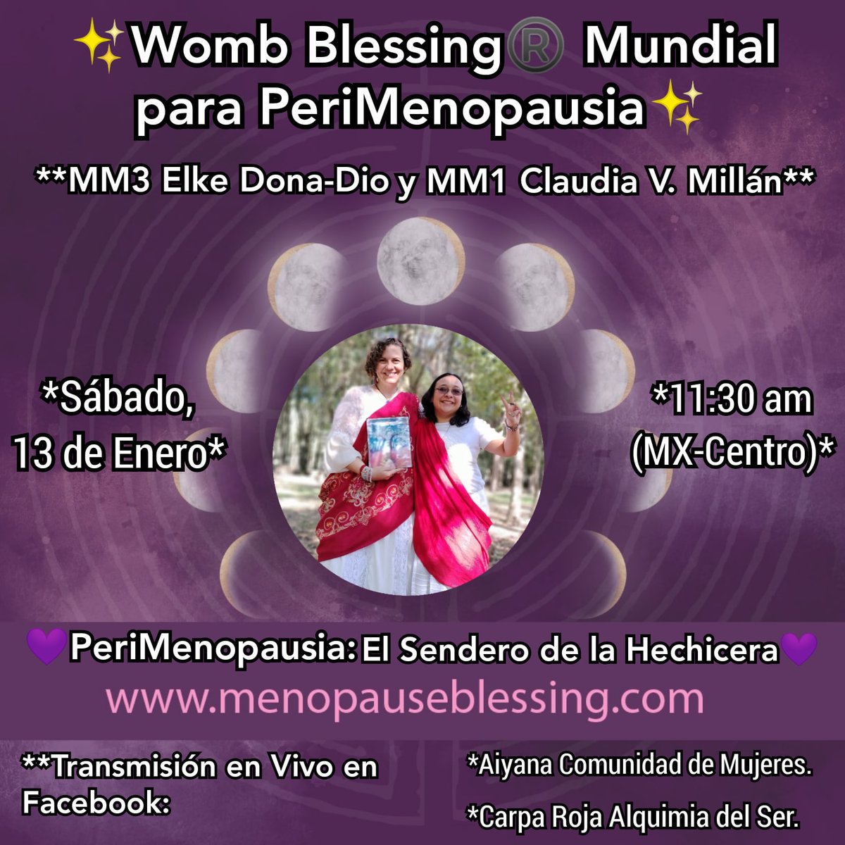 elkedonadio's tweet image. 💜WOMB BLESSING ®️ MUNDIAL: PERIMENOPAUSIA💜

&amp;gt;Sábado, 13 de Enero

&amp;gt;En Facebook:

facebook.com/groups/2371933…

&amp;gt;11:30 am (MX-Centro)

&amp;gt;MM3 Elke Dona-Dio y MM1 Clau V. Millán

&amp;gt;Registro: menopauseblessing.com

✨¡Bienvenidas!✨

#AlquimiaDelSer #WombBlessing #MoonMother #Enero2024