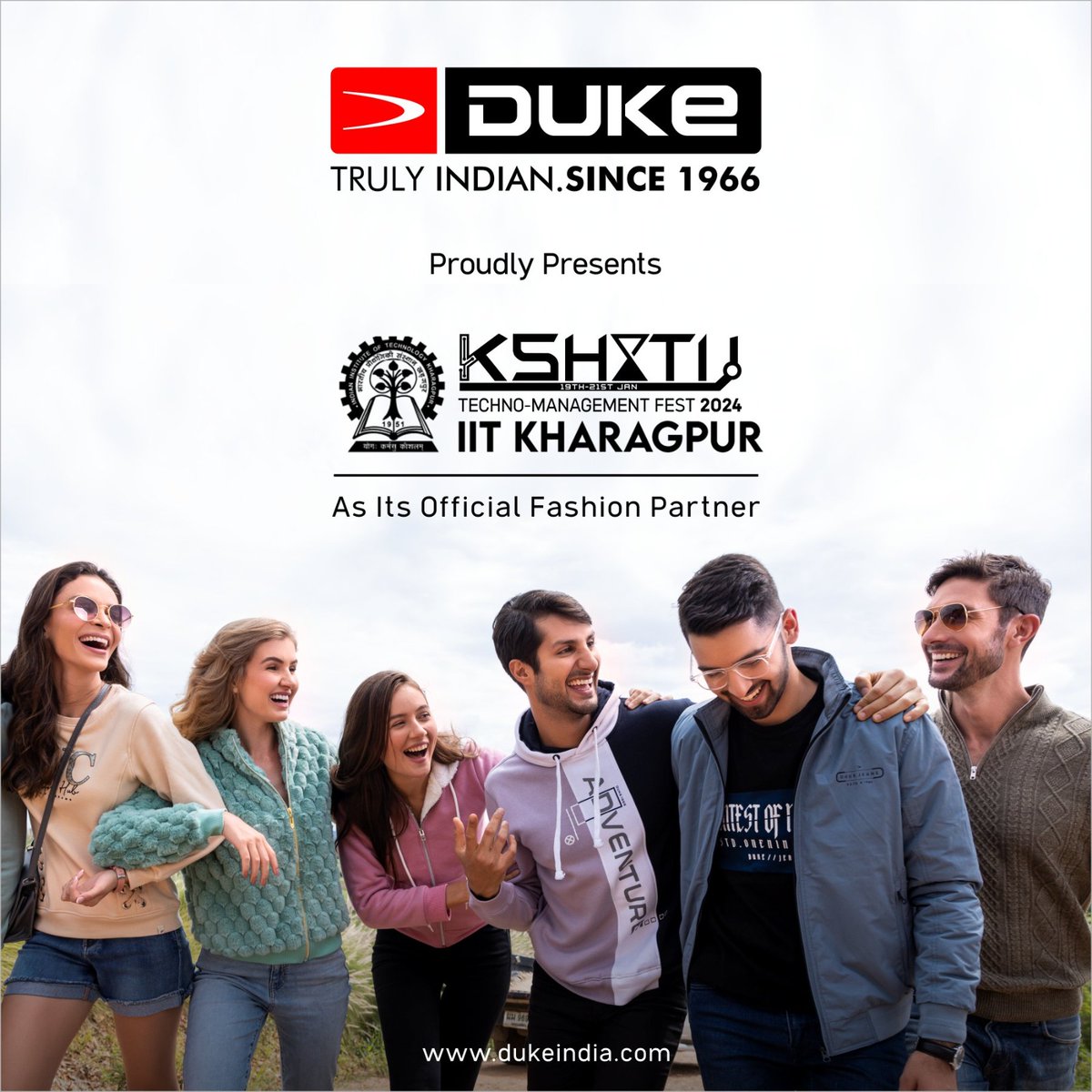 Dukefashions's tweet photo. Duke is thrilled to be a proud sponsor of @ktj_iitkgp @iitkharagpur Techono-Management Fest 2024 as its Official Fashion Partner!
#dukeindia #kshitij #iitkharagpur #sponsor #collegefest https://t.co/T6we2BqFMS