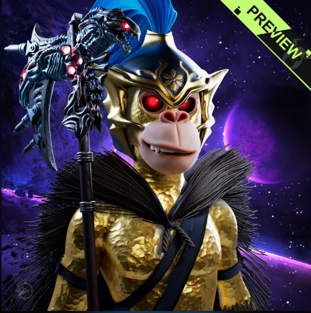 PantherPirate91's tweet photo. Lord Solarius, cloaked in golden might, voyages through galaxies, chasing the elusive god ape power. His odyssey unravels cosmic mysteries, forging a path to unparalleled ascension. 🚀 #LordSolarius #GalacticQuest #PowerUnleashed #ATOD #BAP #GAQ #Season2 #CreationMtN @BullsApesProj @AToD_BAP