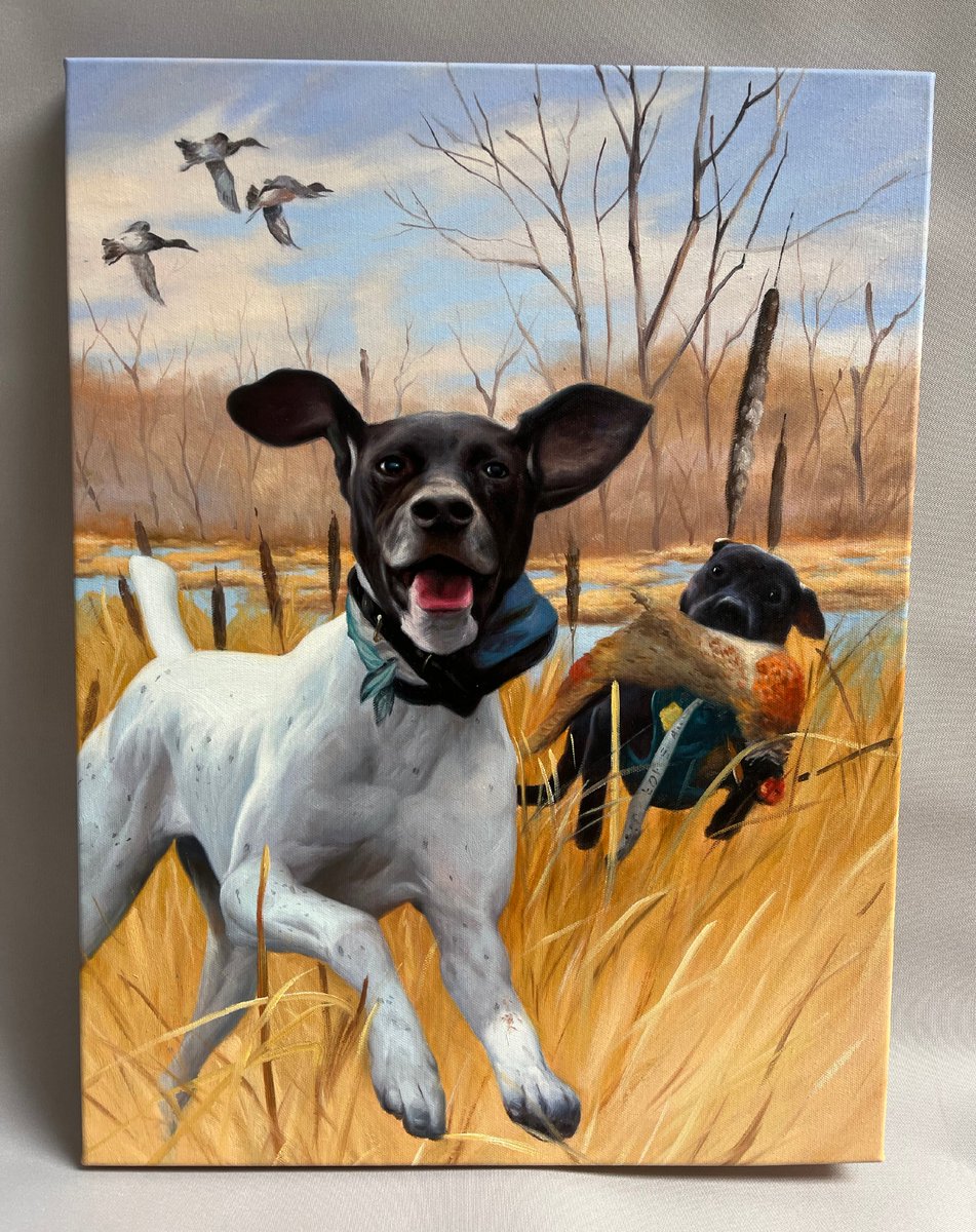 Splendid_Beast's tweet photo. Another variation on our newest design, The Huntman - Visit us at https://t.co/lTtGWNk3AB or send us an email/dm to get started on your own masterpiece! 🐕🦆
.
.
.
.
.
#splendidbeast #oiloncanvas #abbyjimenez #stuntmanmike #oilpaint #dogpainting #dog_feature #dogportrait #dogart https://t.co/JYNuKWQ1o8