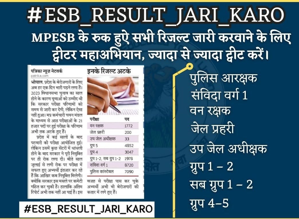 Shar88355Satyam's tweet photo. #ESB_RESULT_JARI_KARO
हमारा कसूर क्या है जो हमे पिछले 8 महीने से इस मानसिक तनाव से गुजरना पड़ रहा है। 
रिजल्ट जारी कराइए सरकार।
@CMMadhyaPradesh
 
@DrMohanYadav51
 
@PEB_Bhopal
 
@DainikBhaskar
 
@akanshathakur7
 
@aajtak
 
@BJP4India
 
@BJP4MP https://t.co/6VSEnv61ys