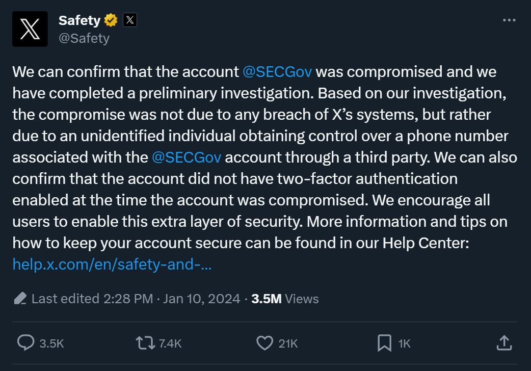The government agency designed to protect investors failed to protect their twitter account with 2FA.

You cannot make this up 😂