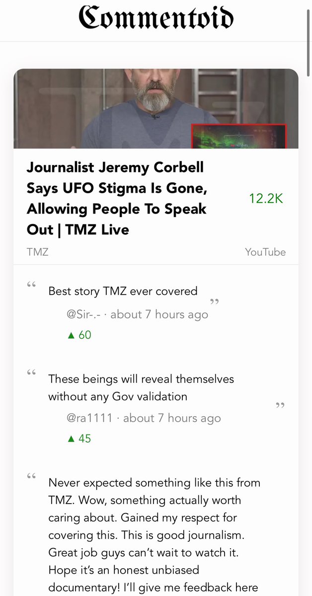 CommentChief's tweet image. These comments make it quite enticing to watch this @TMZ piece
#UFO #ufotwitter #Bitcoin
m.youtube.com/watch?v=oTAozO…