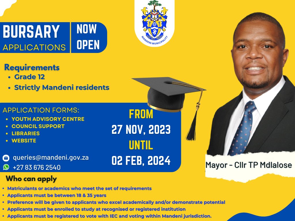 MandeniLM's tweet photo. REMINDER || Mandeni Local Municipality would like to remind those who wish to apply for the 2024 Registration Bursary Intake that applications are still open until the February 2, 2024 https://t.co/98REBgVDZx